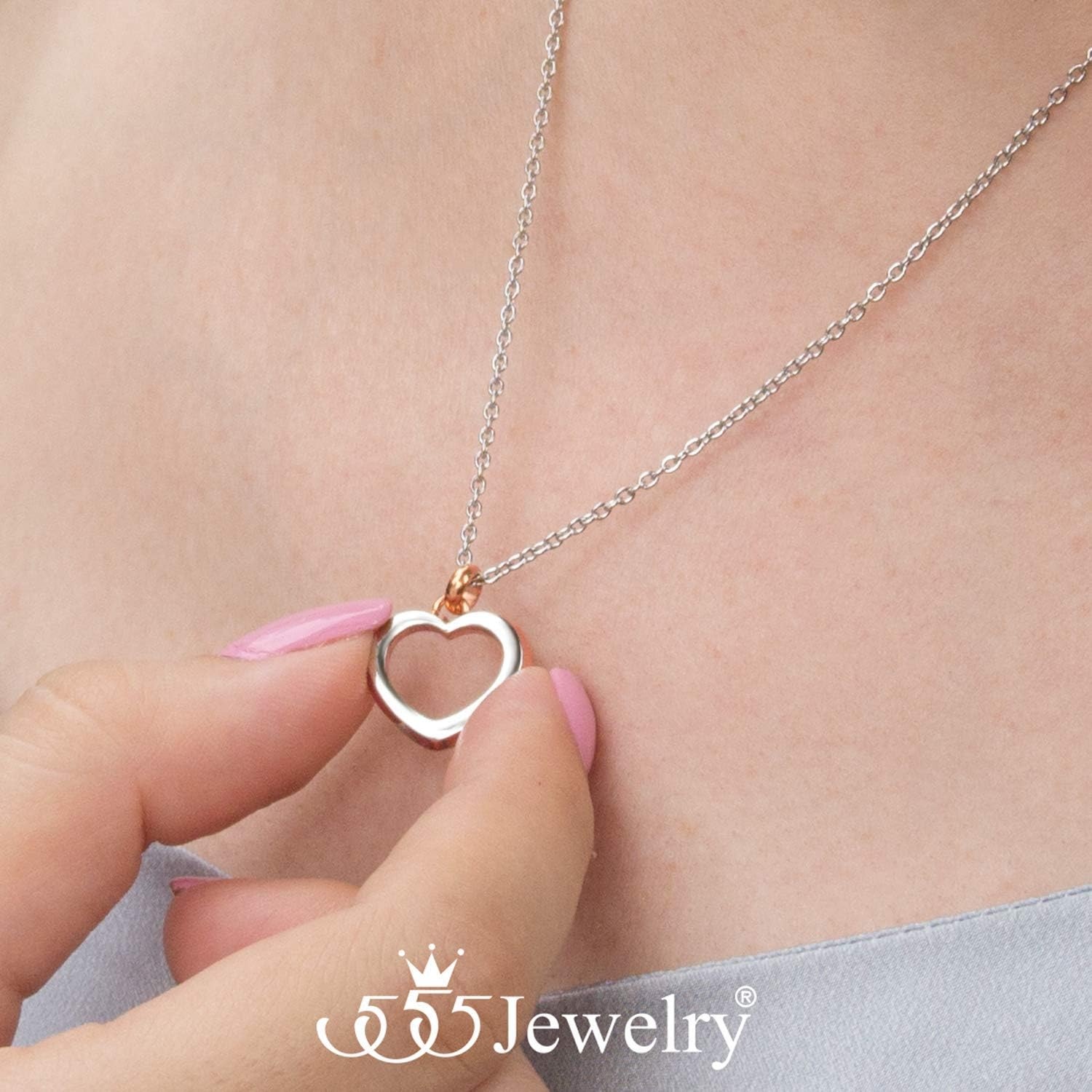 image:image555Jewelry Womens Stainless Steel Small Heart Love Romantic Pendant NecklacePink Rose Gold
