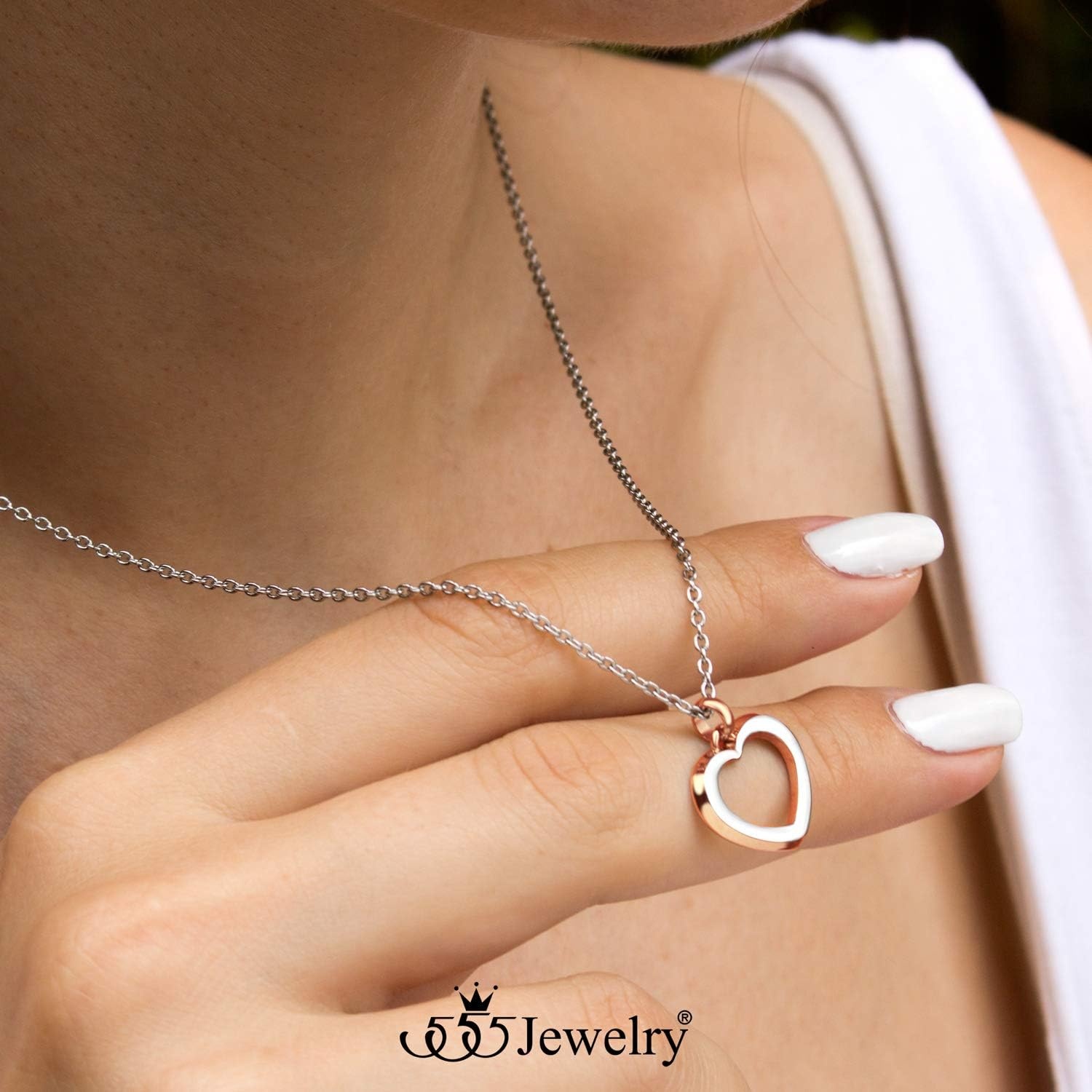 image:image555Jewelry Womens Stainless Steel Small Heart Love Romantic Pendant NecklacePink Rose Gold