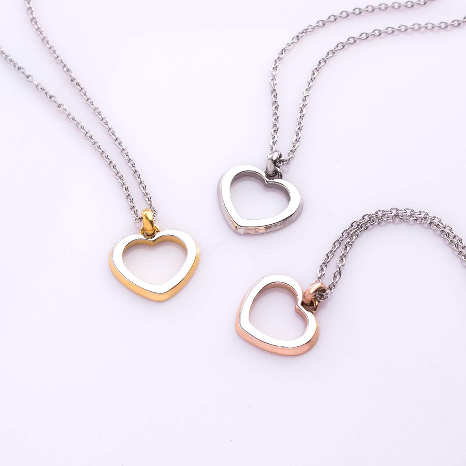 image:image555Jewelry Womens Stainless Steel Small Heart Love Romantic Pendant NecklacePink Rose Gold