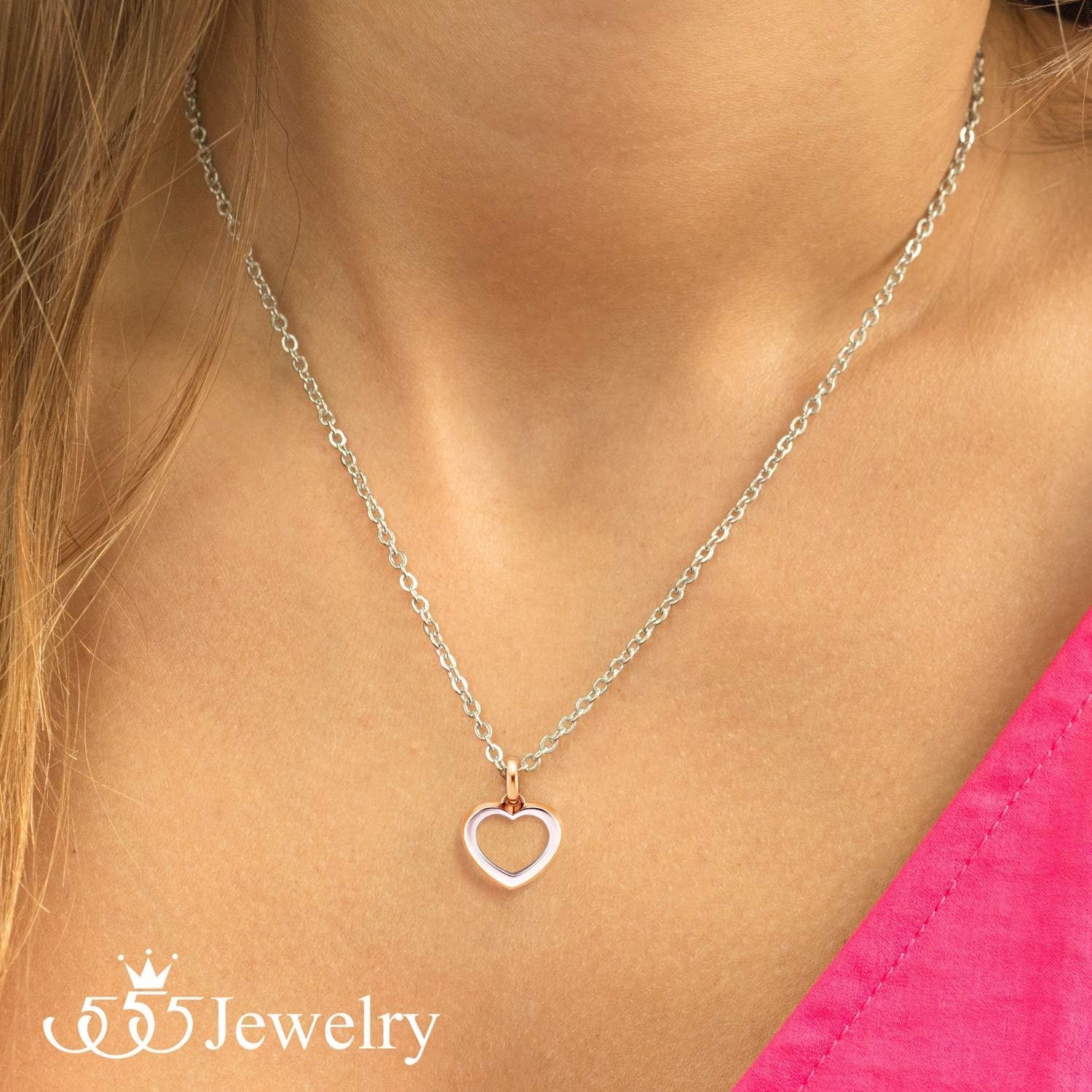 image:image555Jewelry Womens Stainless Steel Small Heart Love Romantic Pendant NecklacePink Rose Gold