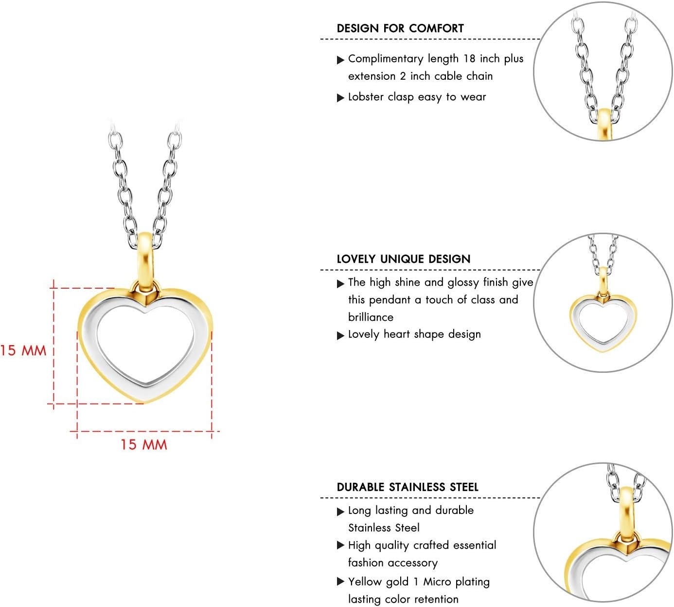 image:image555Jewelry Womens Stainless Steel Small Heart Love Romantic Pendant NecklaceYellow Gold