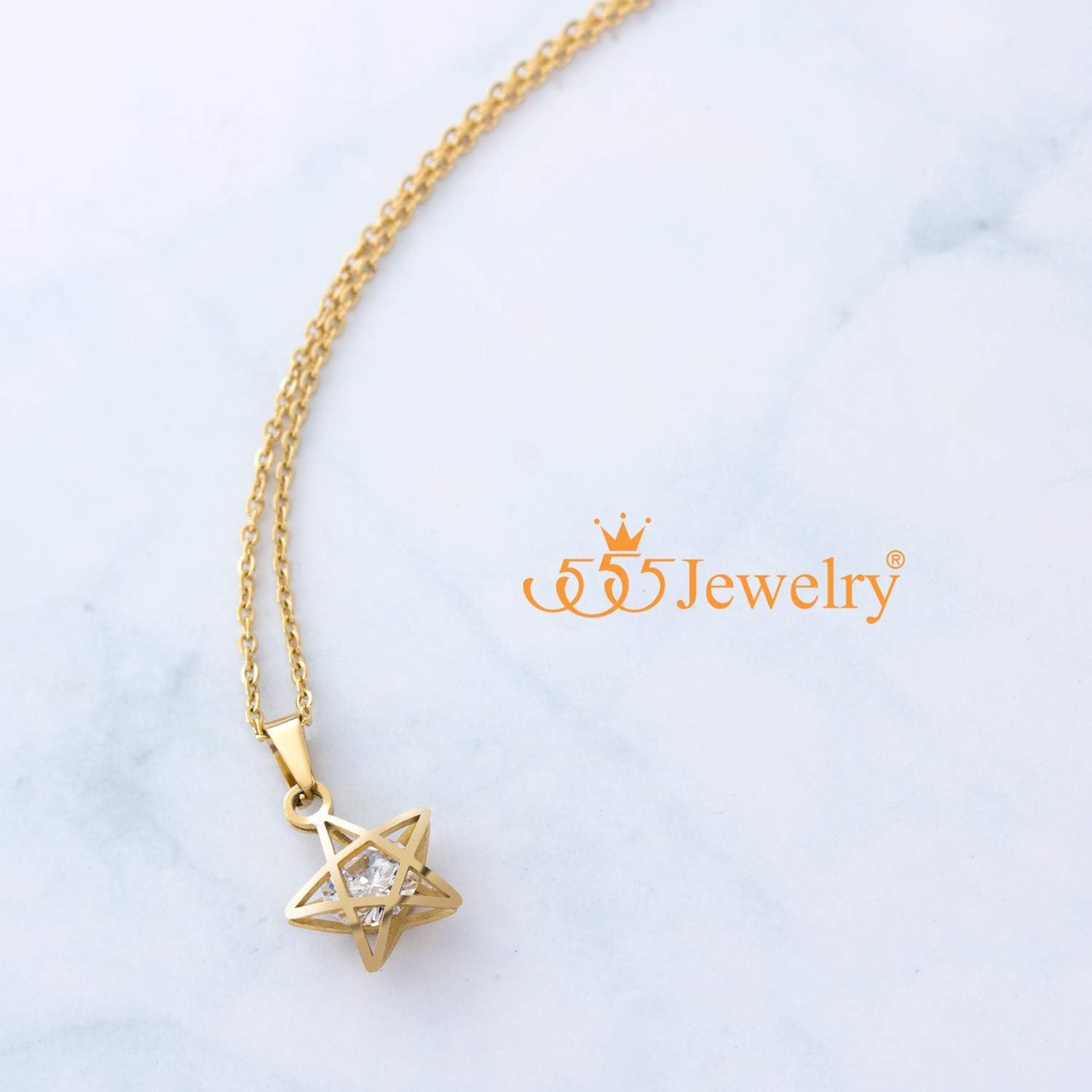 image:image555Jewelry Womens Stainless Steel Star Cubic Zirconia Minimal Pendant NecklaceYellow Gold