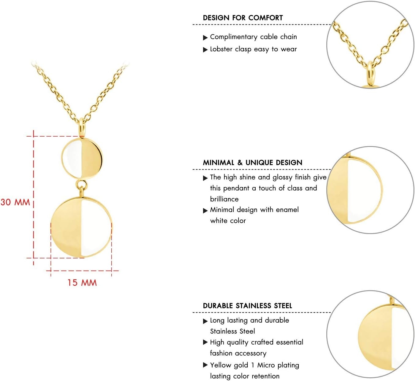 image:image555Jewelry Womens Stainless Steel Two Tone Circle Dangle Drop Pendant NecklaceGold White on Gold