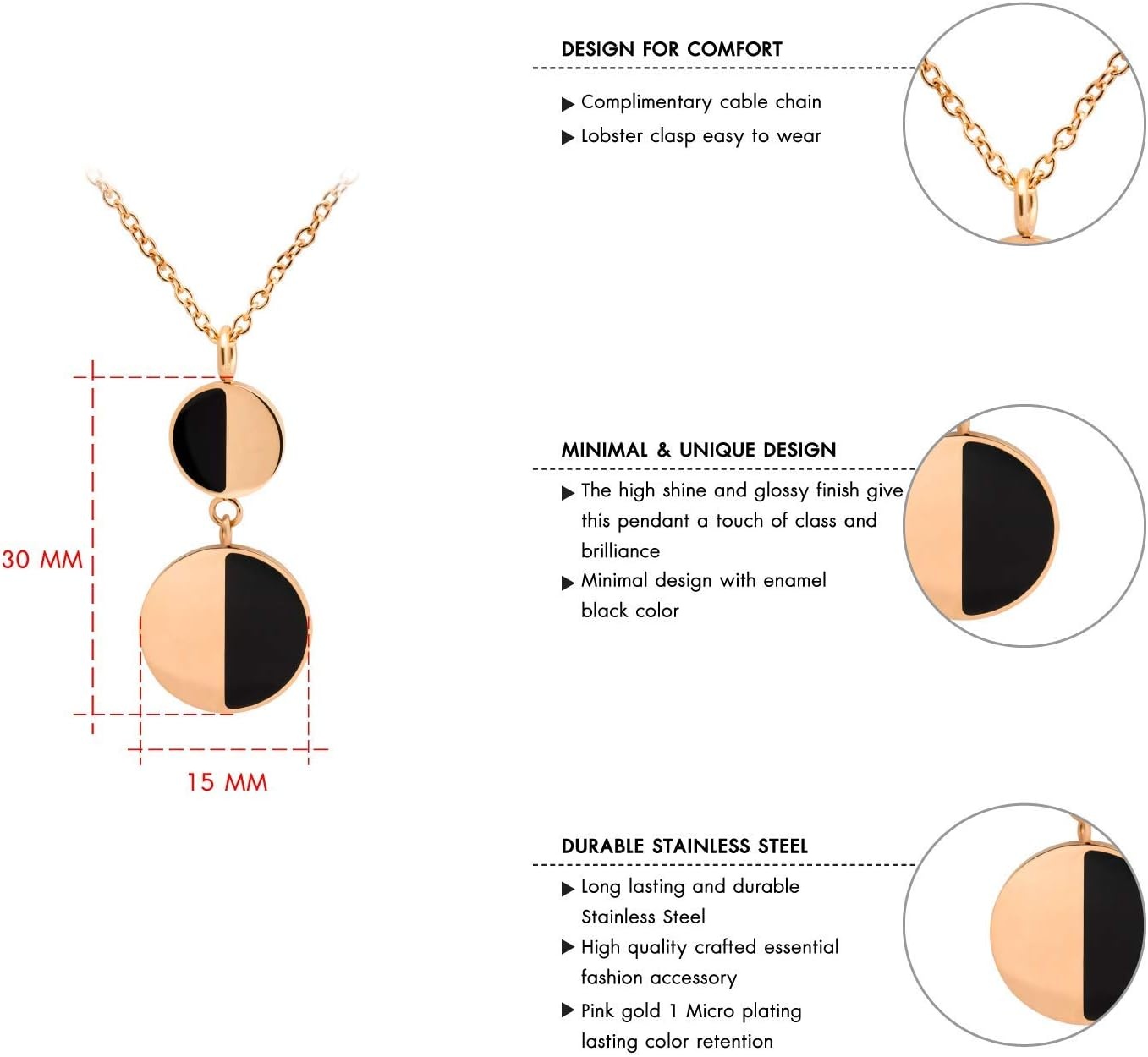image:image555Jewelry Womens Stainless Steel Two Tone Circle Dangle Drop Pendant NecklacePink Rose Gold Black