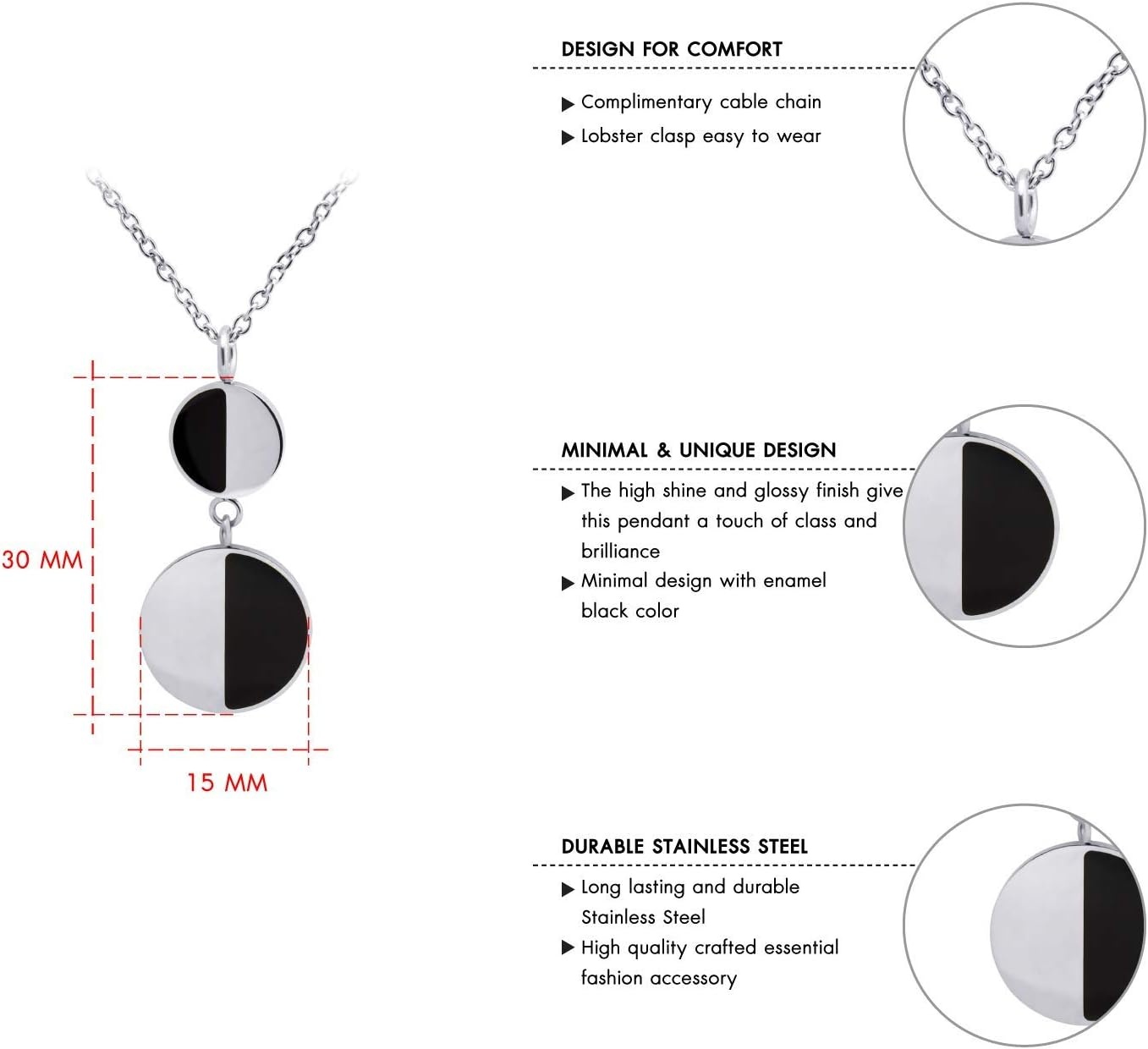 image:image555Jewelry Womens Stainless Steel Two Tone Circle Dangle Drop Pendant NecklaceSilver Black on Silver