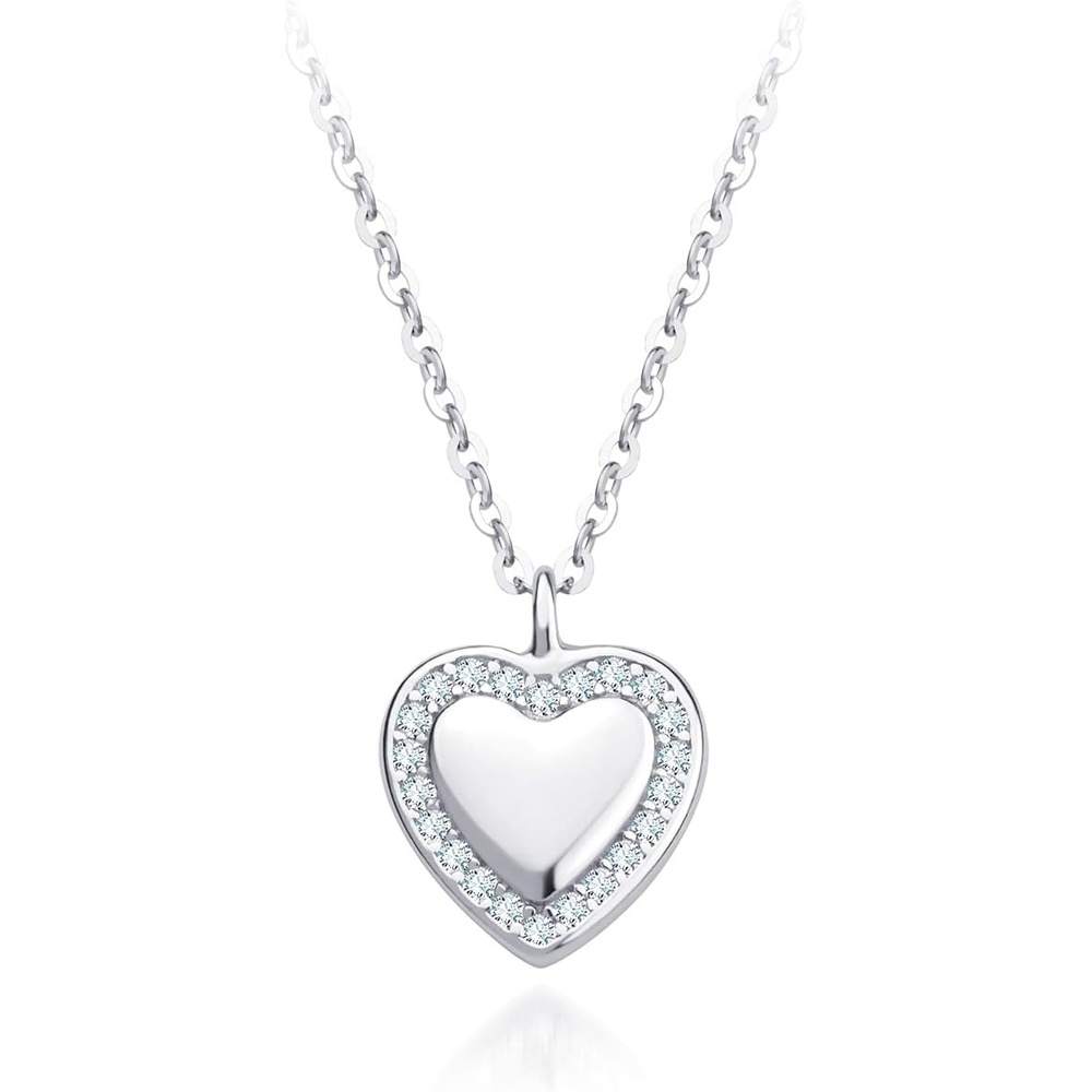 image:image555Jewelry Classy 925 Sterling Silver CZ Heart Necklace for Women amp GirlsSilver