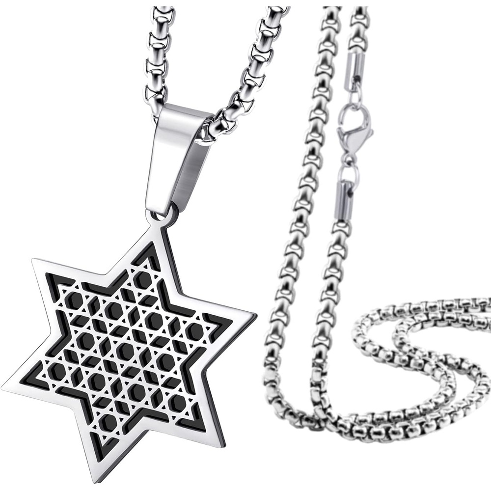 image:image555Jewelry Exclusive Unisex Stainless Steel Star of David Necklace 1624 Inch Box ChainSilver Black