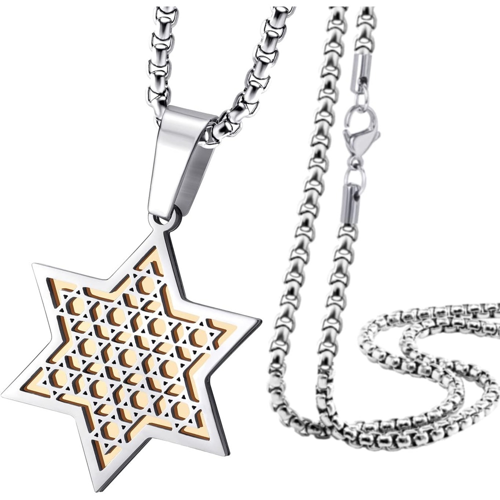 image:image555Jewelry Exclusive Unisex Stainless Steel Star of David Necklace 1624 Inch Box ChainSilver Rose Gold