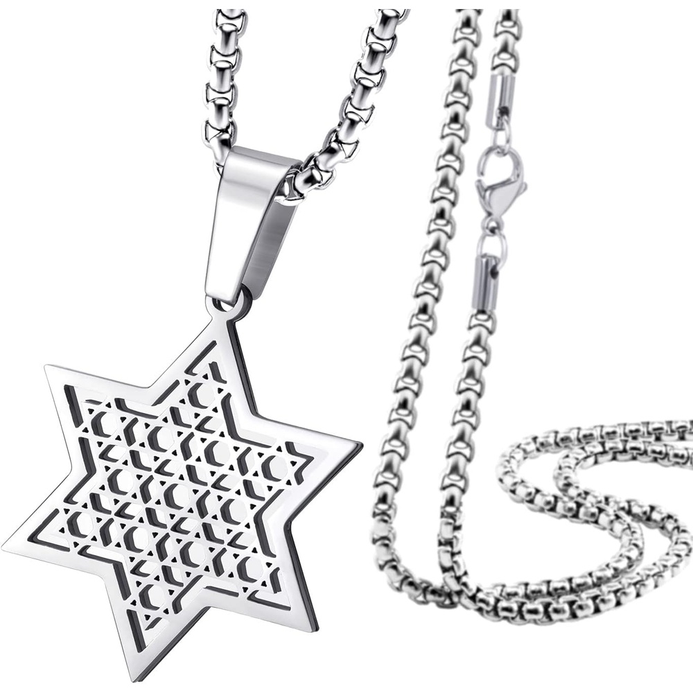 image:image555Jewelry Exclusive Unisex Stainless Steel Star of David Necklace 1624 Inch Box ChainSilver