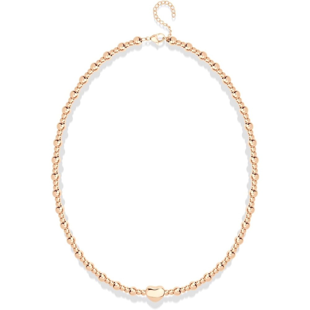 image:image555Jewelry Stainless Steel Ball Beaded Heart Necklace for Women amp LadiesRose Gold