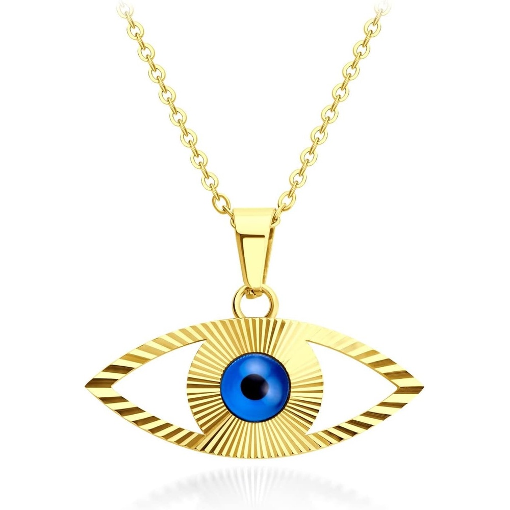 image:image555Jewelry Stainless Steel Blue CZ Evil Eye Necklace Pendant 1820 ChainGold
