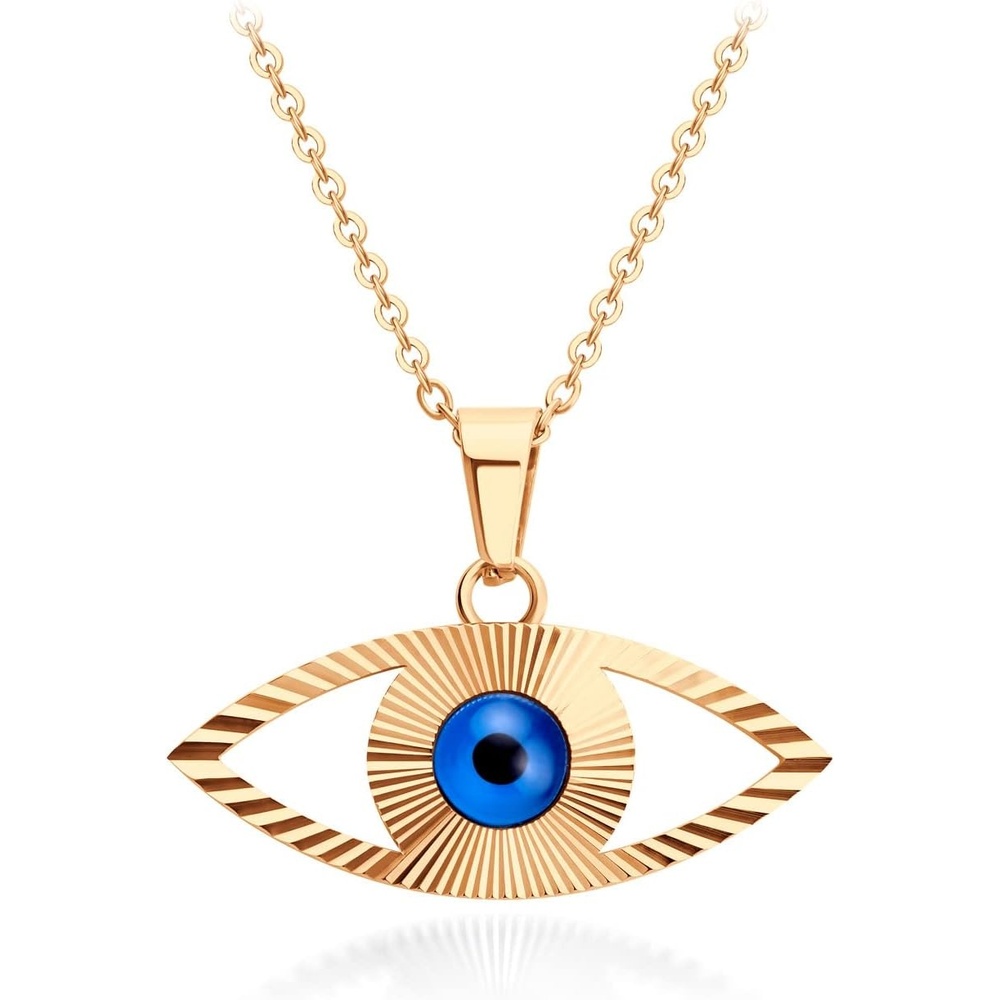 image:image555Jewelry Stainless Steel Blue CZ Evil Eye Necklace Pendant 1820 ChainRose Gold