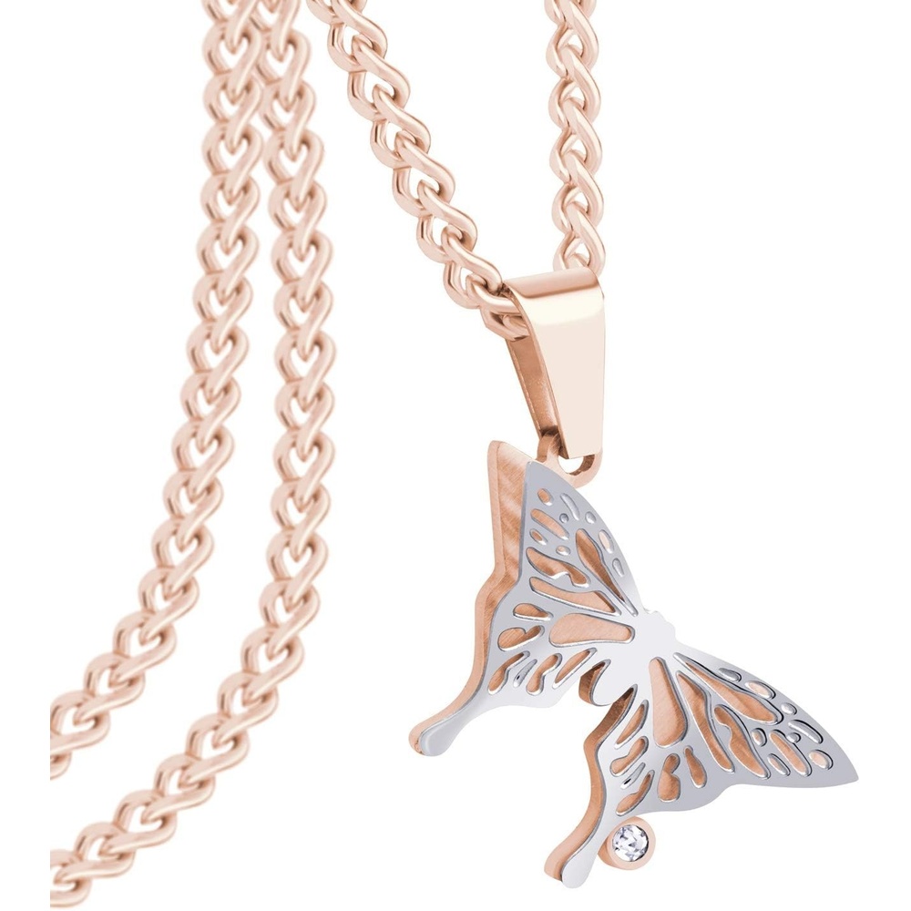 image:image555Jewelry Stainless Steel Cubic Zirconia 3D Butterfly Necklace for Women amp LadiesRose Gold