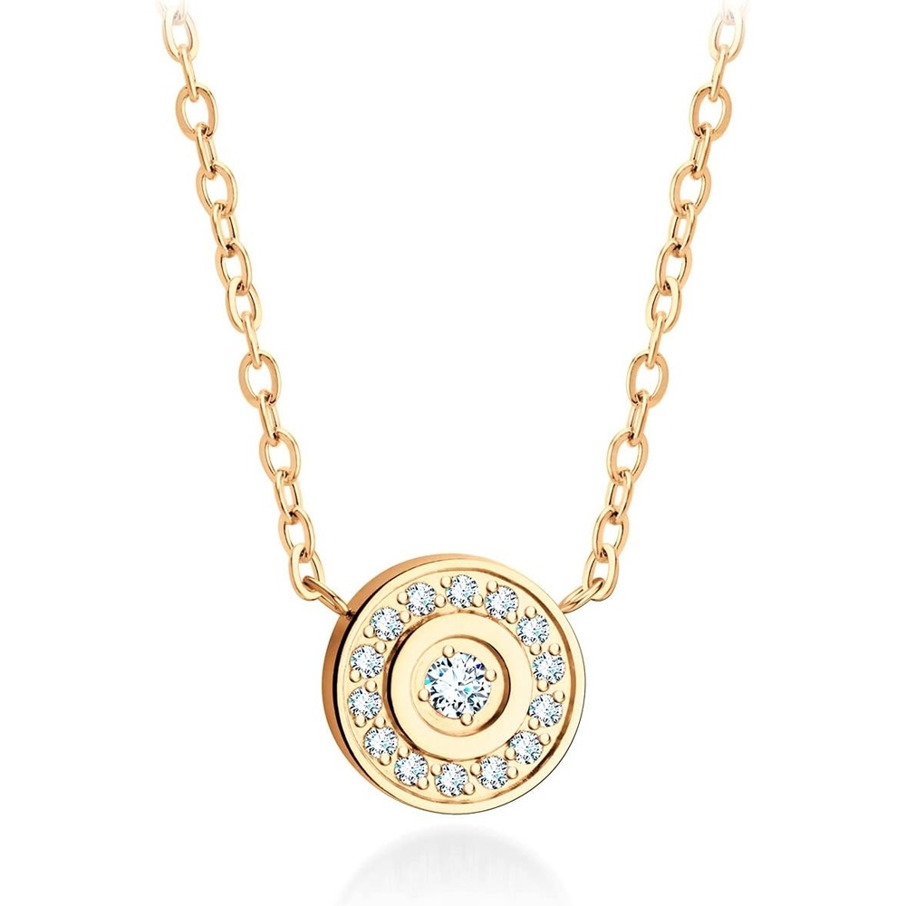 image:image555Jewelry Stainless Steel Dainty Round Button Disc CZ Necklace for Women amp LadiesRose Gold