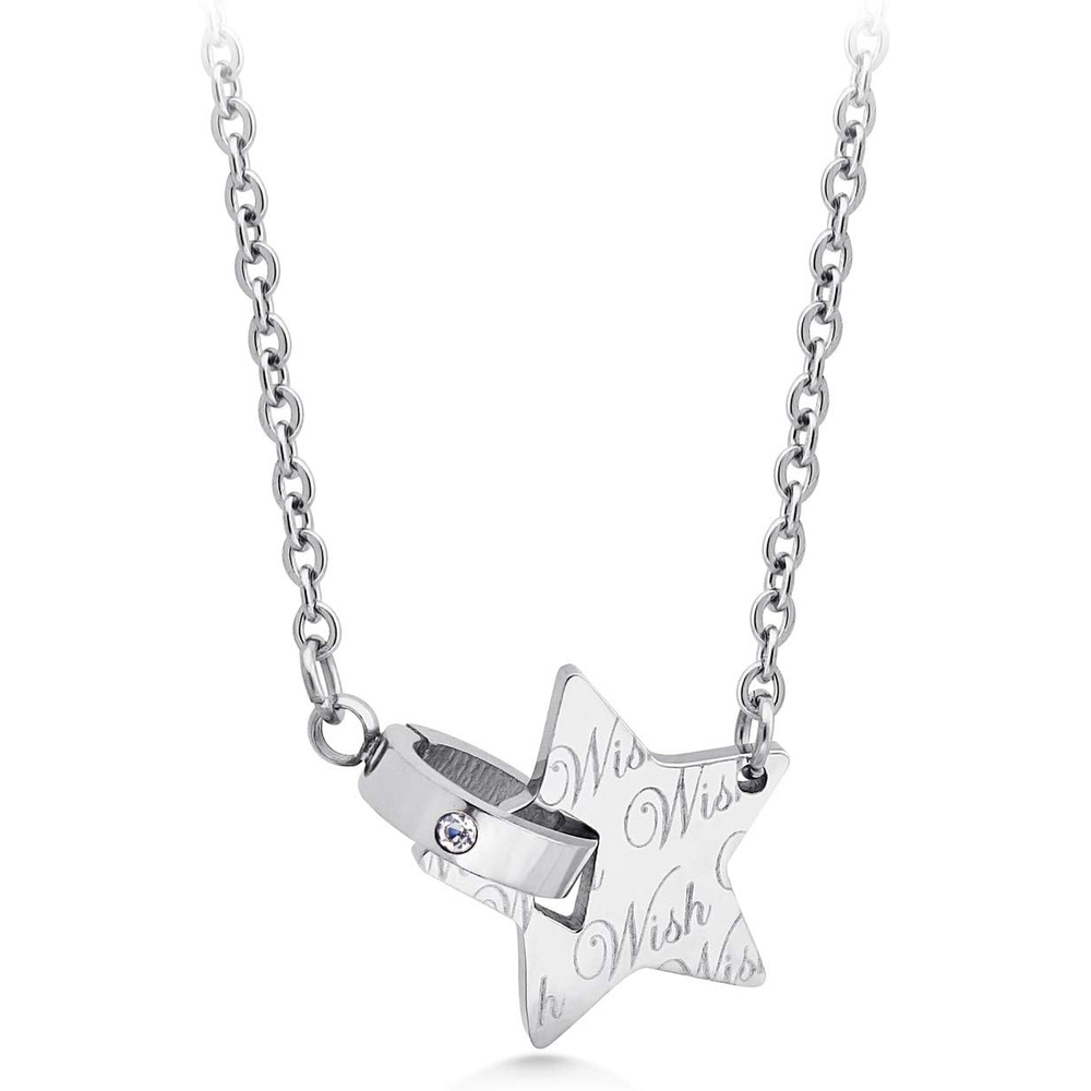 image:image555Jewelry Stainless Steel Interlocking CZ Ring amp Star Necklace Pendant for Women amp LadiesSilver