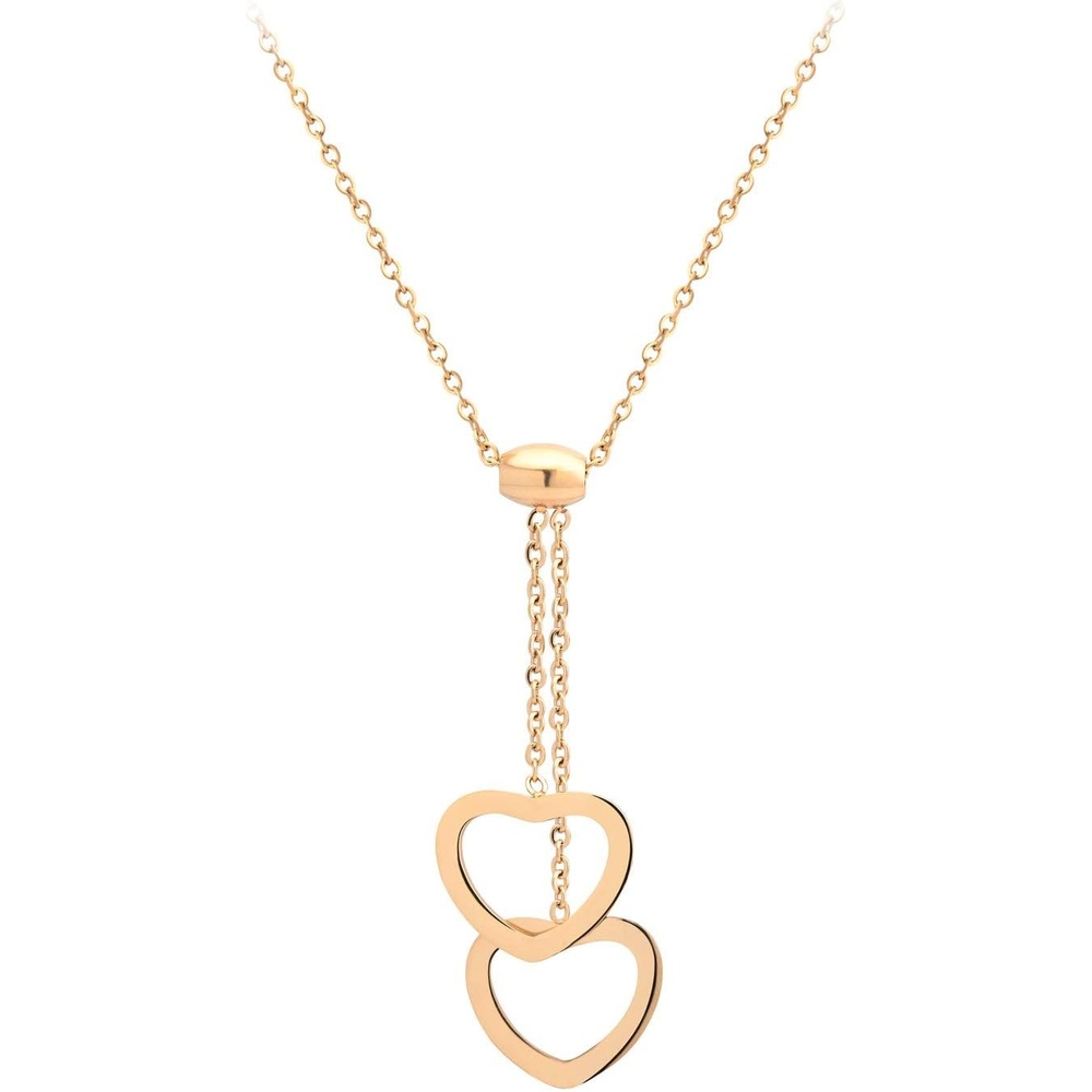 image:image555Jewelry Stainless Steel Lariat Y Dangling Dual Heart Necklace for Women amp LadiesRose Gold