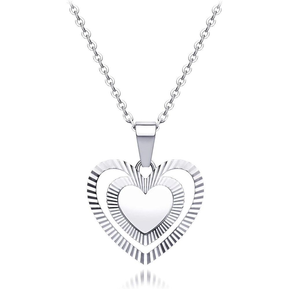 image:image555Jewelry Stainless Steel Ribbed Grooved Heart Necklace for Women amp LadiesSilver