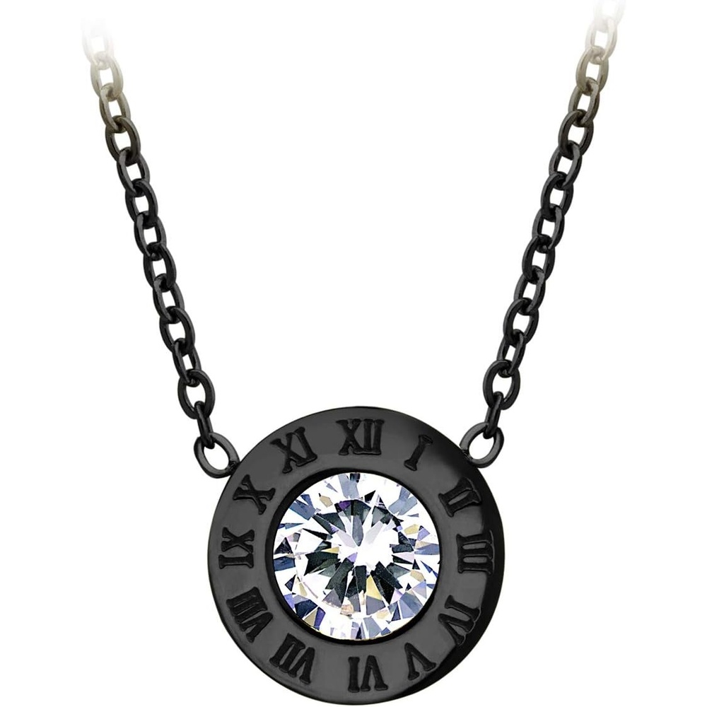 image:image555Jewelry Stainless Steel Roman Letters Solitaire CZ Necklace for Women amp LadiesBlack