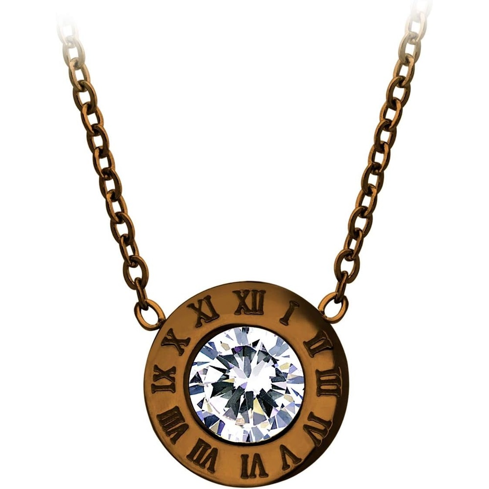 image:image555Jewelry Stainless Steel Roman Letters Solitaire CZ Necklace for Women amp LadiesCoffee