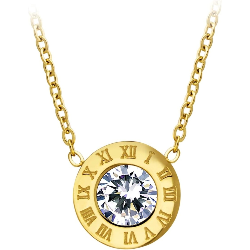 image:image555Jewelry Stainless Steel Roman Letters Solitaire CZ Necklace for Women amp LadiesGold