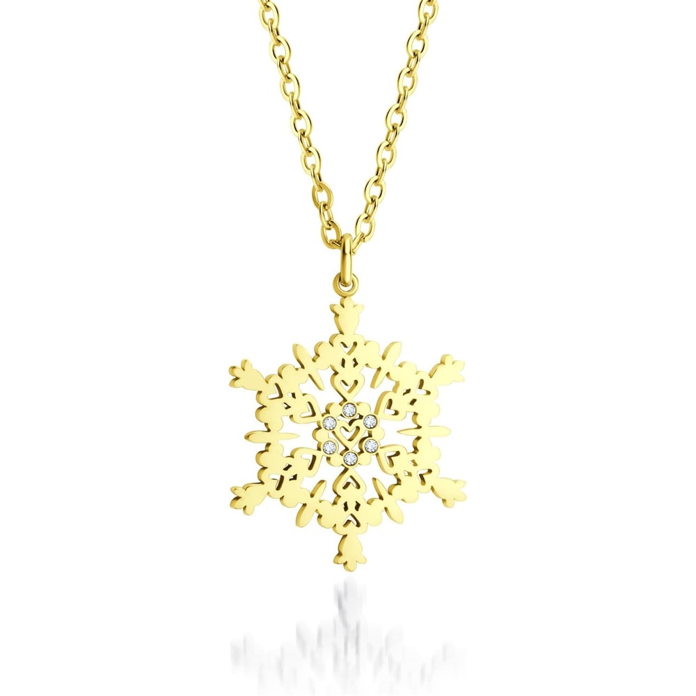 image:image555Jewelry Stainless Steel Sparkly CZ Snowflake Necklace for Women amp GirlsGold