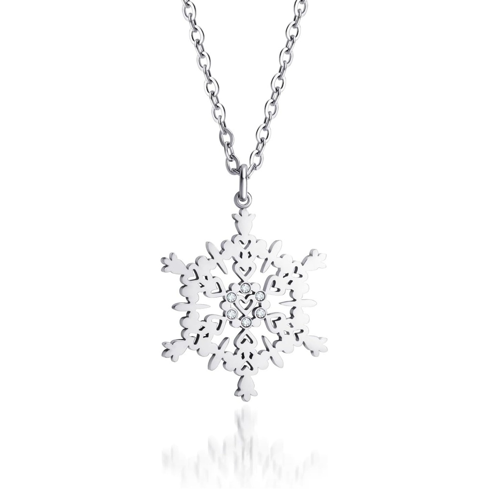 image:image555Jewelry Stainless Steel Sparkly CZ Snowflake Necklace for Women amp GirlsSilver