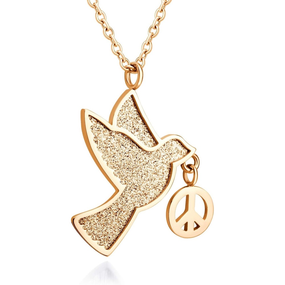 image:image555Jewelry Stainless Steel Sparkly Dove amp Peace Charm Necklace for Women amp LadiesRose Gold