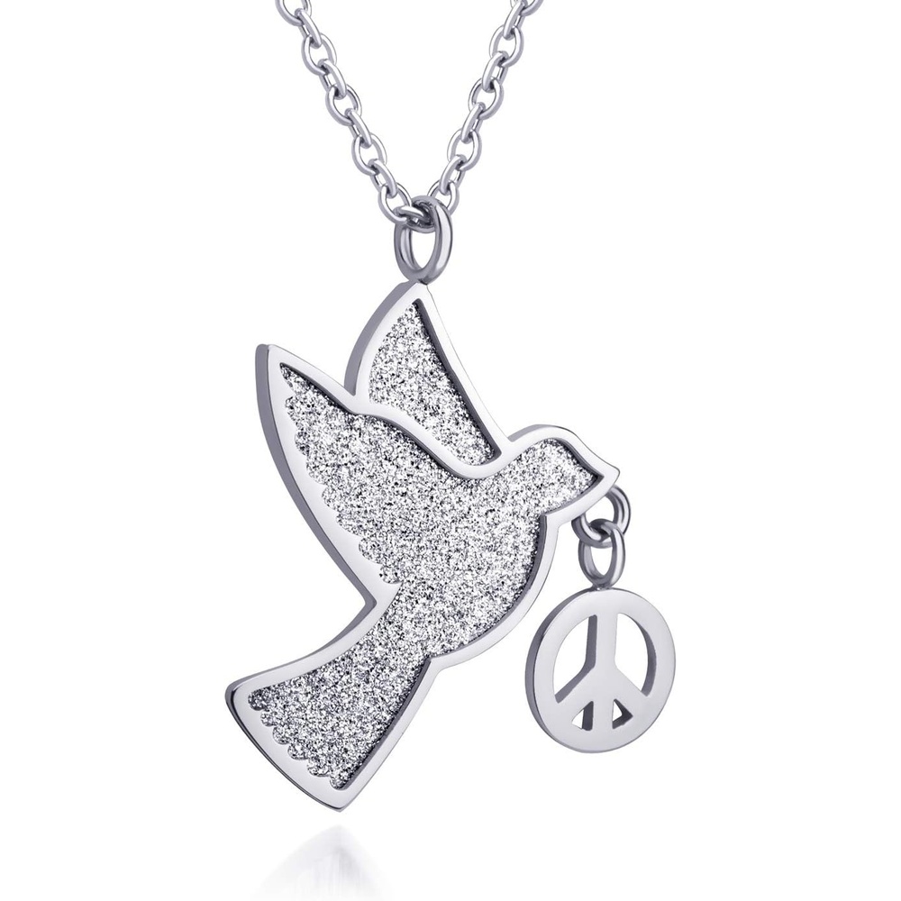 image:image555Jewelry Stainless Steel Sparkly Dove amp Peace Charm Necklace for Women amp LadiesSilver