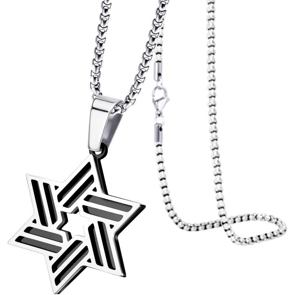 image:image555Jewelry Stainless Steel Star of David Necklace for Men amp Women 1624 Inch Box ChainSilverBlack