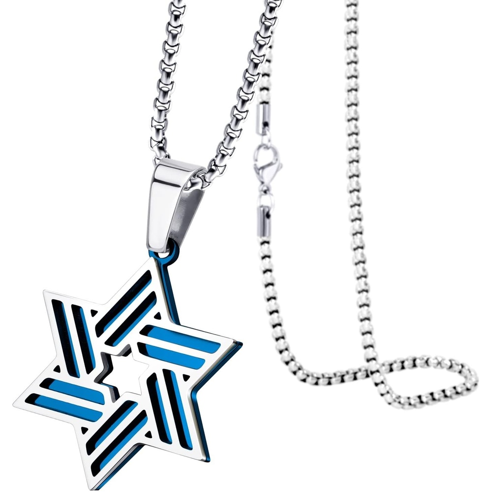 image:image555Jewelry Stainless Steel Star of David Necklace for Men amp Women 1624 Inch Box ChainSilverBlue