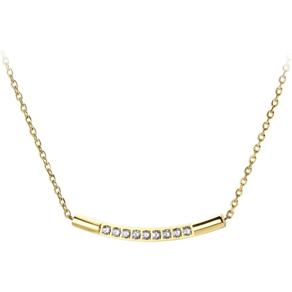 image:image555Jewelry Womens Stainless Steel Classic Bar Cubic Zirconia Pendant NecklaceYellow Gold