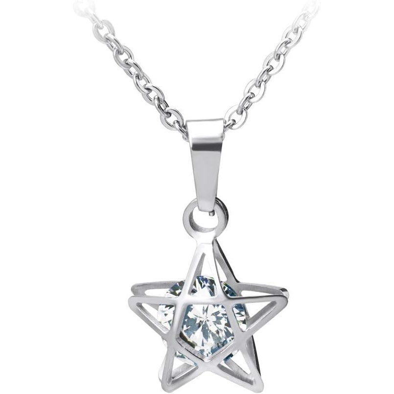 image:image555Jewelry Womens Stainless Steel Star Cubic Zirconia Minimal Pendant NecklaceSilver