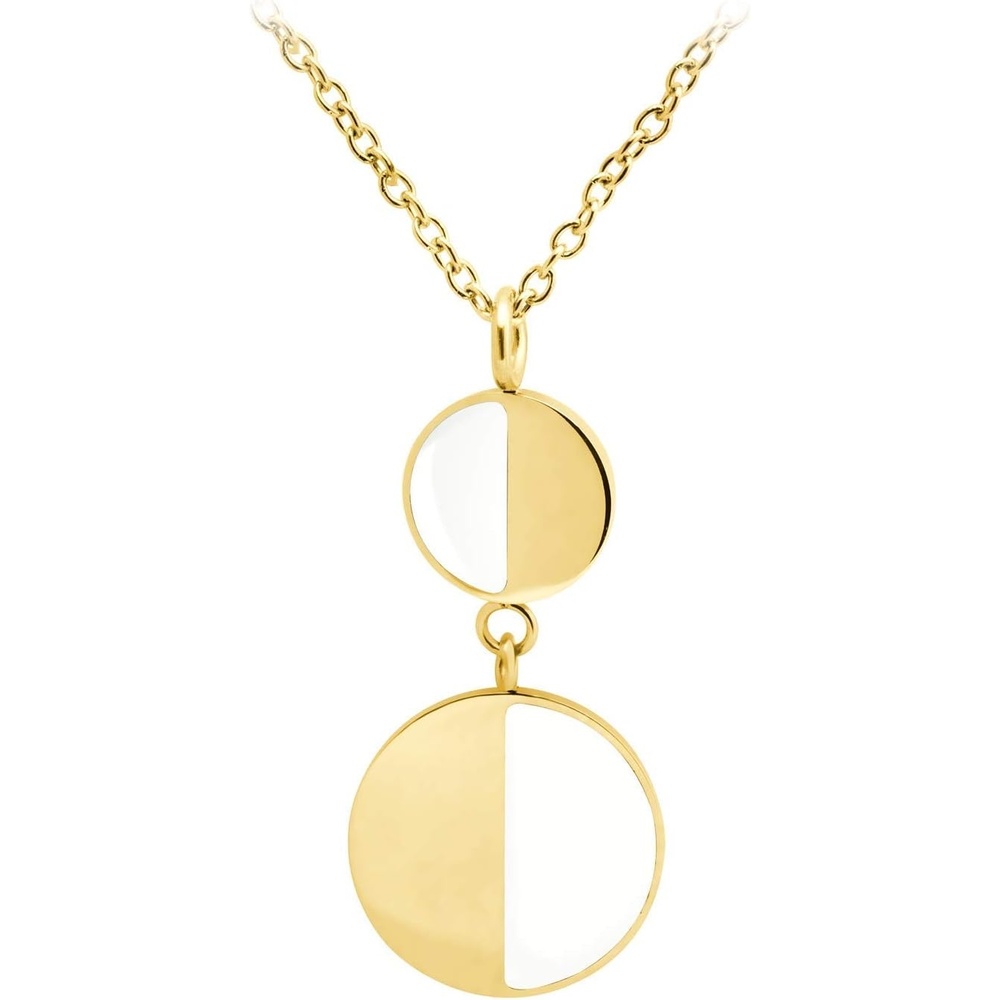image:image555Jewelry Womens Stainless Steel Two Tone Circle Dangle Drop Pendant NecklaceGold White on Gold