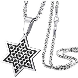 image:image555Jewelry Exclusive Unisex Stainless Steel Star of David Necklace 1624 Inch Box ChainSilver  Black