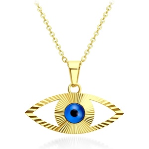 image:image555Jewelry Stainless Steel Blue CZ Evil Eye Necklace Pendant 1820 ChainGold