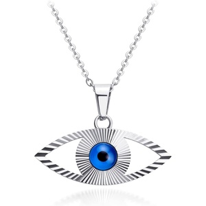 image:image555Jewelry Stainless Steel Blue CZ Evil Eye Necklace Pendant 1820 ChainSilver