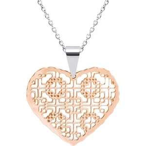 image:image555Jewelry Stainless Steel Filigree Love Heart Pendant Necklace for Women 21 ChainRose Gold