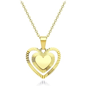 image:image555Jewelry Stainless Steel Ribbed Grooved Heart Necklace for Women amp LadiesGold