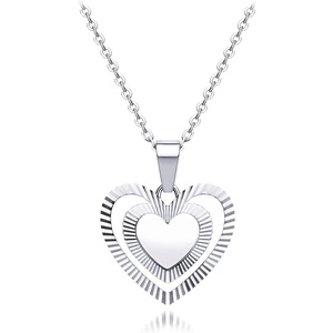 image:image555Jewelry Stainless Steel Ribbed Grooved Heart Necklace for Women amp LadiesSilver