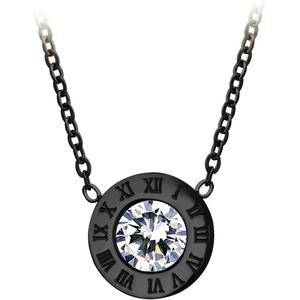image:image555Jewelry Stainless Steel Roman Letters Solitaire CZ Necklace for Women amp LadiesBlack