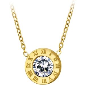 image:image555Jewelry Stainless Steel Roman Letters Solitaire CZ Necklace for Women amp LadiesGold