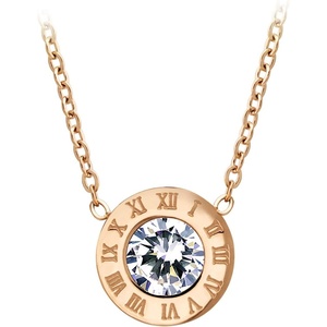 image:image555Jewelry Stainless Steel Roman Letters Solitaire CZ Necklace for Women amp LadiesRose Gold