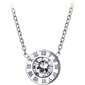 image:image555Jewelry Stainless Steel Roman Letters Solitaire CZ Necklace for Women amp LadiesSilver