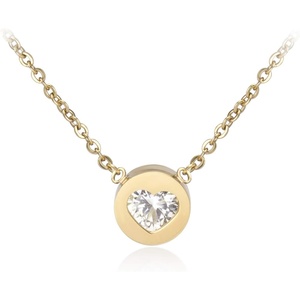 image:image555Jewelry Womens Stainless Steel Heart CZ Engraved Round Disc Pendant NecklaceYellow Gold