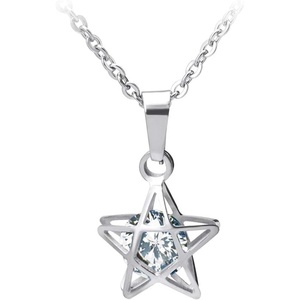 image:image555Jewelry Womens Stainless Steel Star Cubic Zirconia Minimal Pendant NecklaceSilver