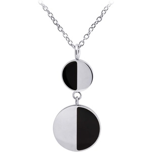 image:image555Jewelry Womens Stainless Steel Two Tone Circle Dangle Drop Pendant NecklaceSilver  Black on Silver