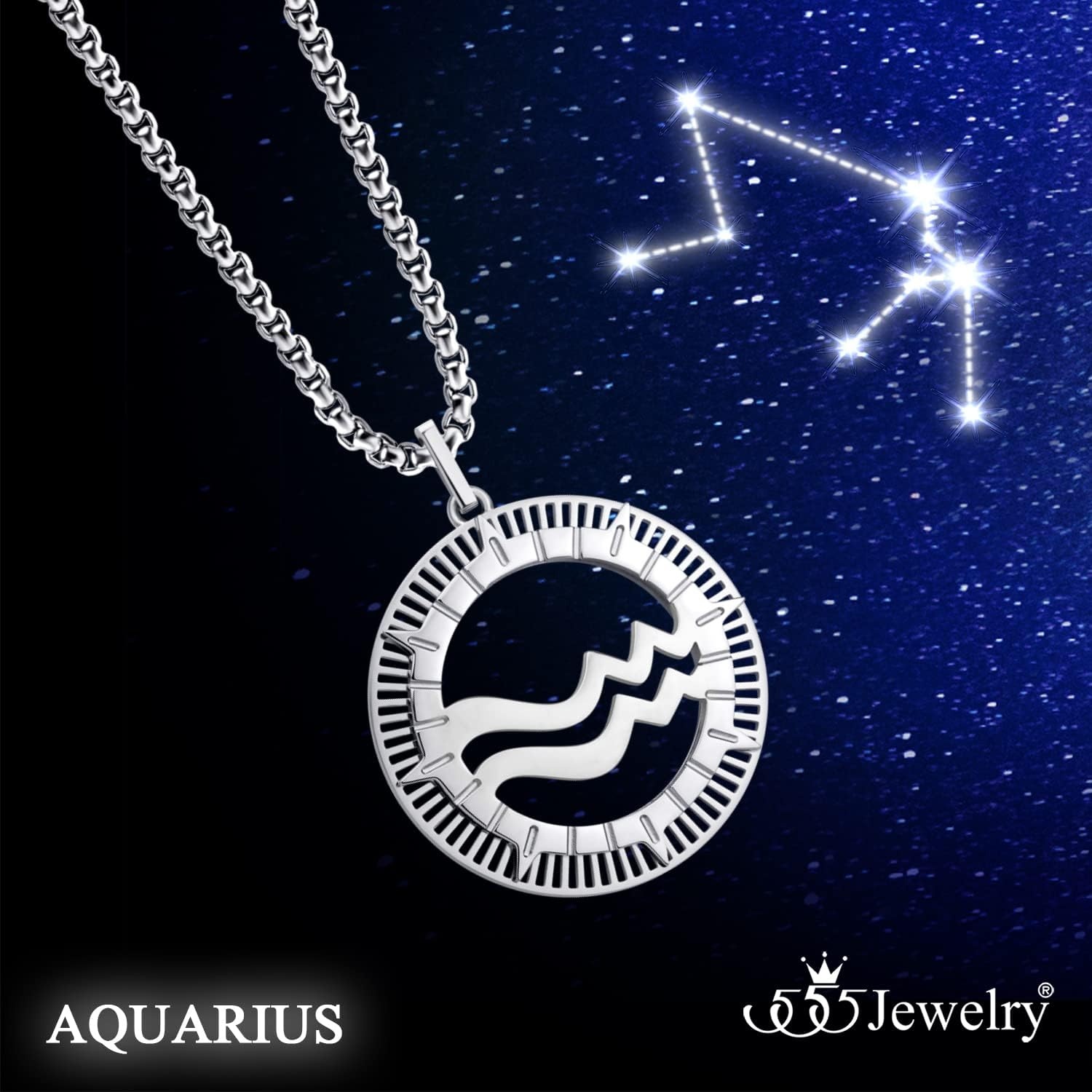 image:image555Jewelry Stainless Steel Horoscope Zodiac Sign Necklace Pendant for Men amp Women Aquarius Silver