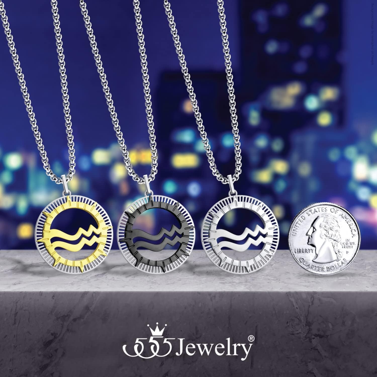 image:image555Jewelry Stainless Steel Horoscope Zodiac Sign Necklace Pendant for Men amp Women Aquarius Silver