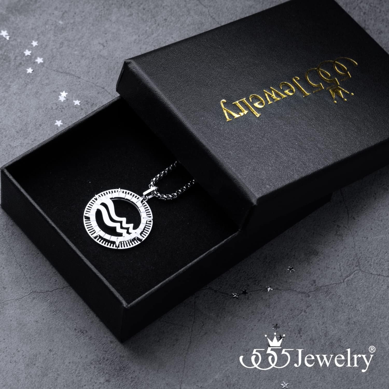 image:image555Jewelry Stainless Steel Horoscope Zodiac Sign Necklace Pendant for Men amp Women Aquarius Silver