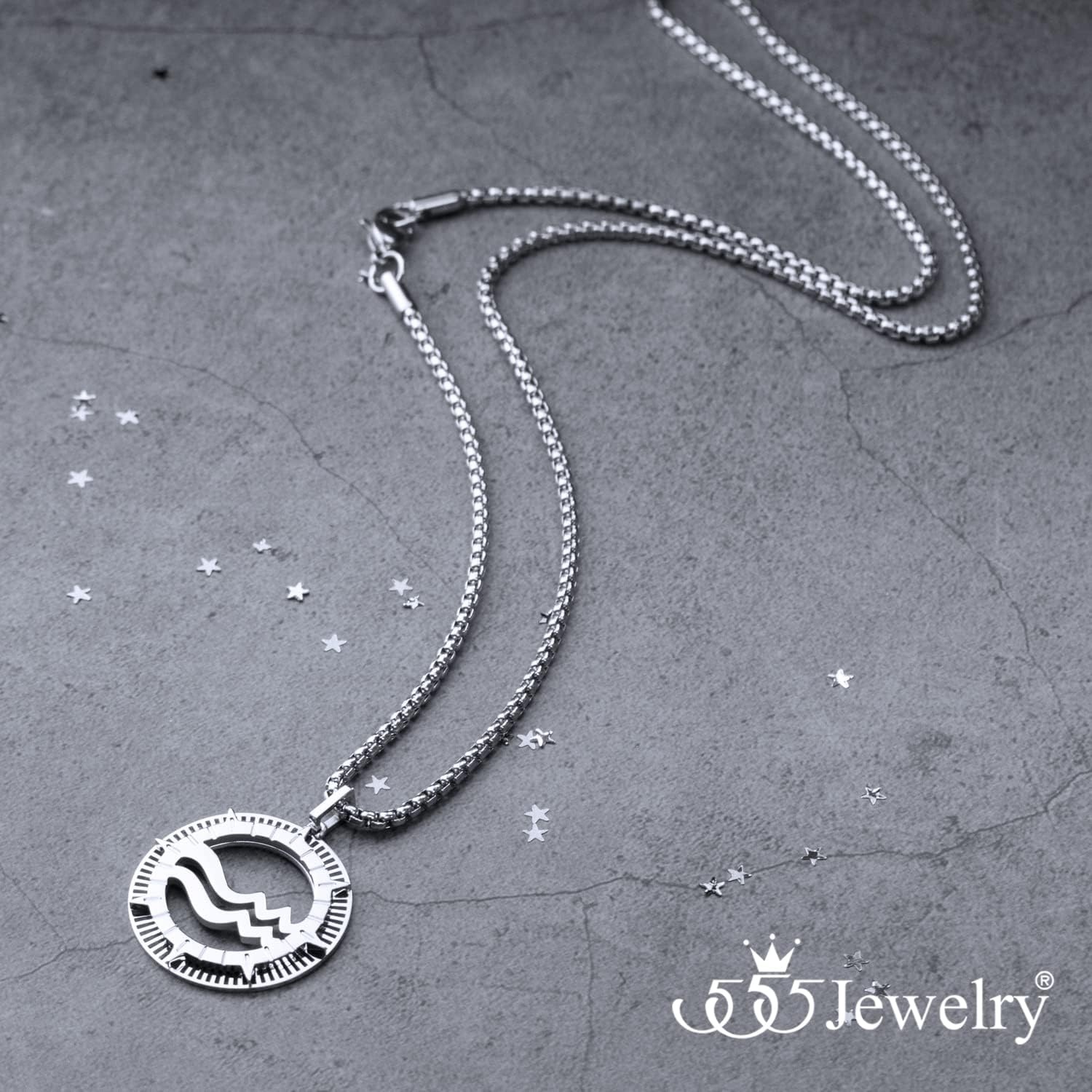 image:image555Jewelry Stainless Steel Horoscope Zodiac Sign Necklace Pendant for Men amp Women Aquarius Silver